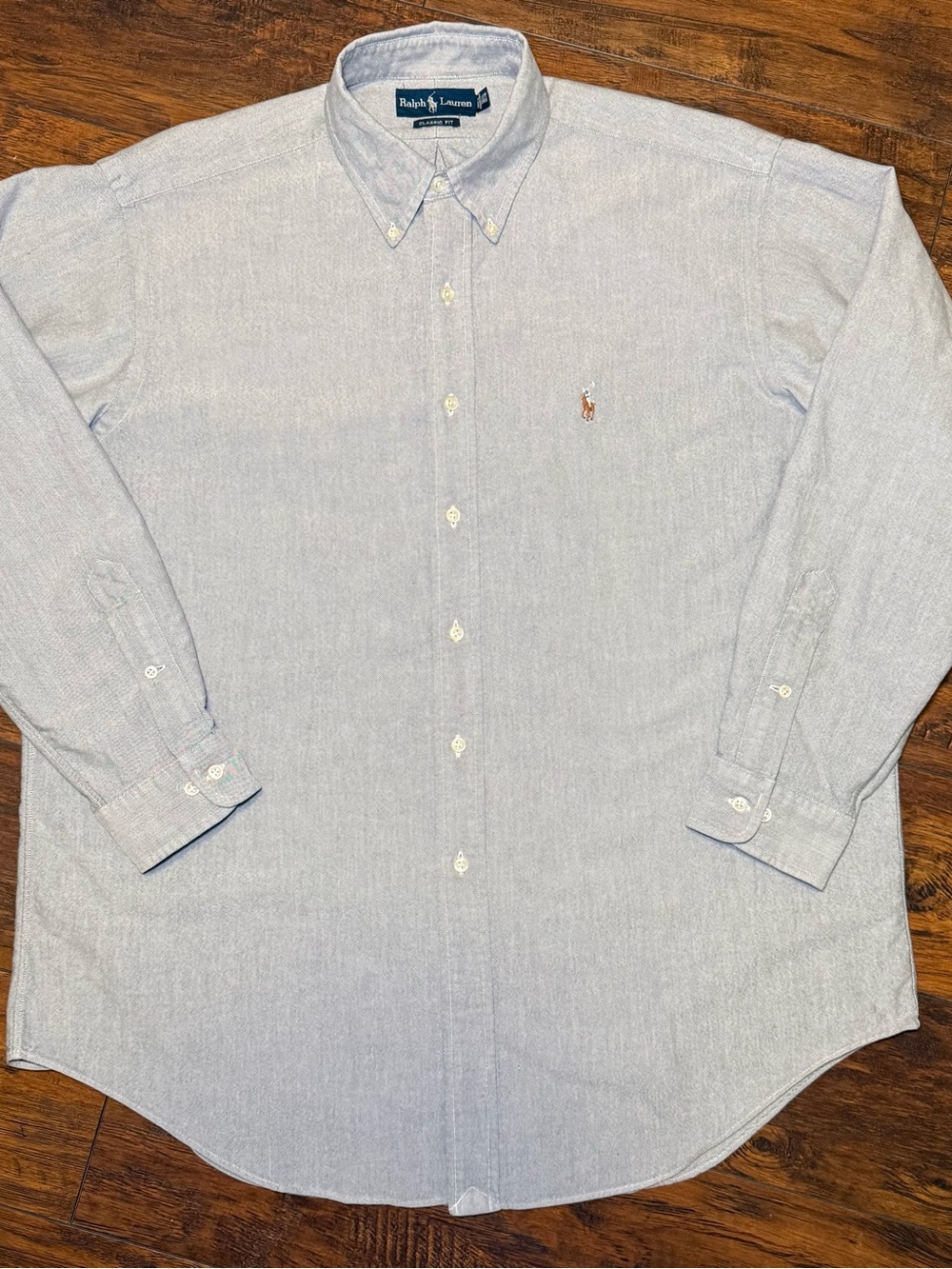 VTG Ralph Lauren Chambray L 16.5 34/35 EUC Flesh Pony Preppy Classic Fit Boxy - Picture 14 of 14